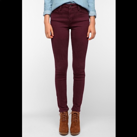 Burgandy High Waisted Skinny Jeans - Picture 6 of 10